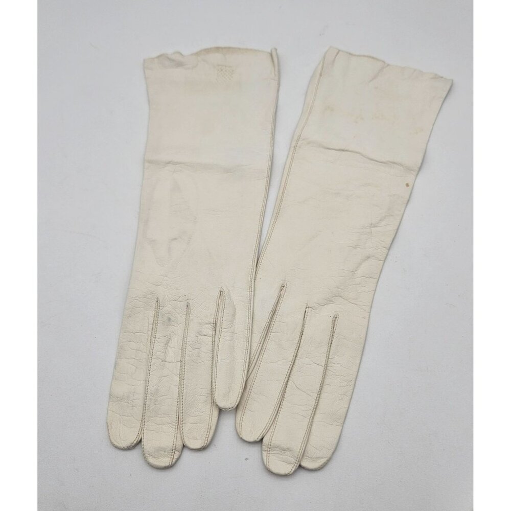 Vintage Triomphe for Macys White French Soft Kid Leather Gloves 12" Size 7
